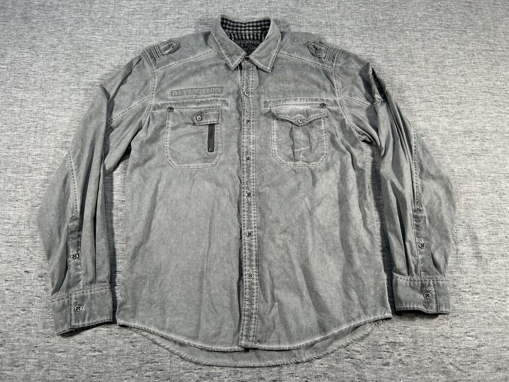 Affliction Black Premium Shirt Mens Large Athletic Fit Grey Long Sleeve Cotton